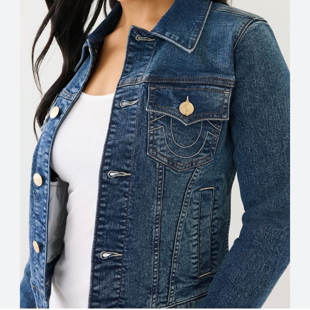True Religion NWT Sz S Medium Wash Jesse Single Needle Slim Fit Denim Jacket - Picture 5 of 14